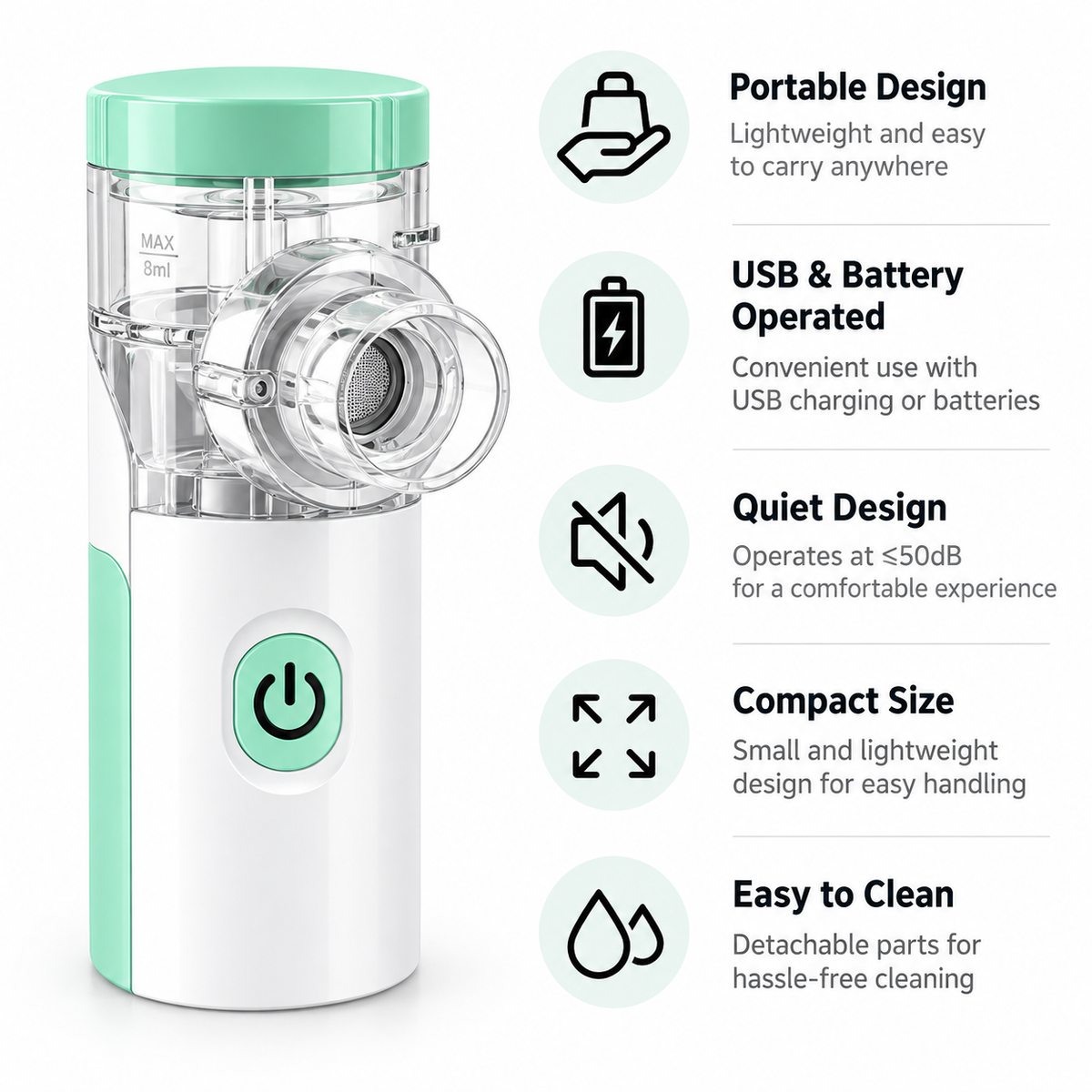 Portable Mesh Nebulizer Machine – USB Type-C Rechargeable, Ultra-Quiet ≤50dB, Compact & Lightweight with Adult & Child Masks
