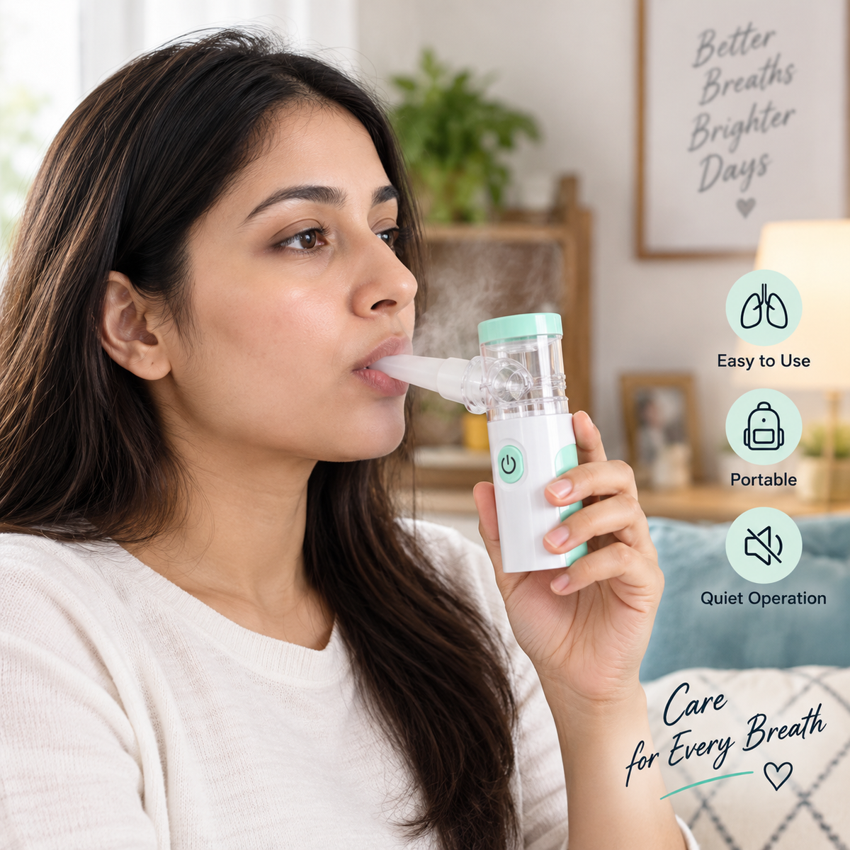 Portable Mesh Nebulizer Machine – USB Type-C Rechargeable, Ultra-Quiet ≤50dB, Compact & Lightweight with Adult & Child Masks
