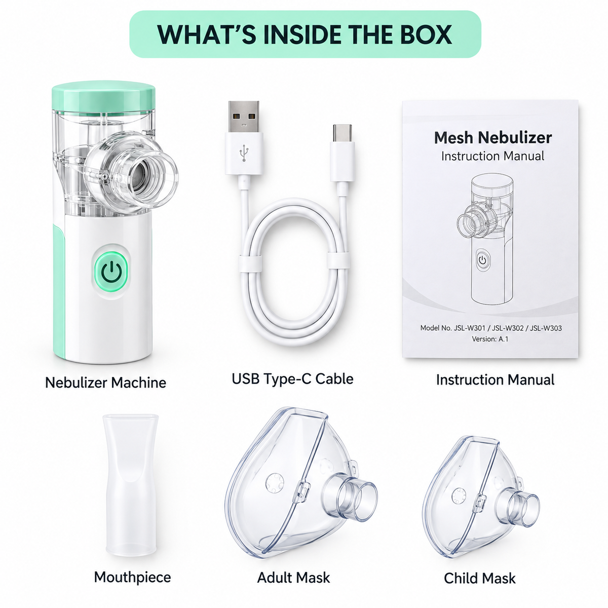 Portable Mesh Nebulizer Machine – USB Type-C Rechargeable, Ultra-Quiet ≤50dB, Compact & Lightweight with Adult & Child Masks