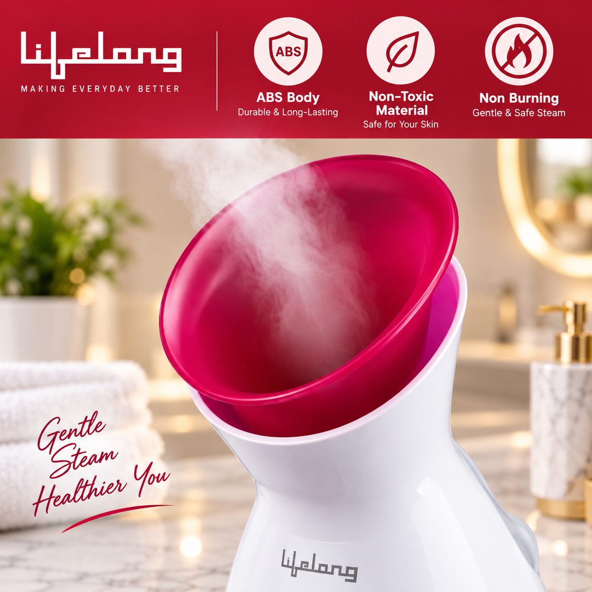Lifelong Facial Steamer – 3-in-1 Nano Ionic Steam Facial Vaporizer with Adjustable Steam Control, 100ml Water Tank & Aromatherapy Tray