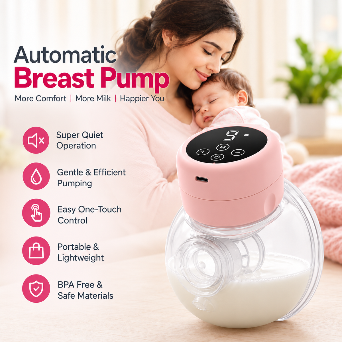 Wearable Automatic Electric Breast milk Pump for feeding Mothers
